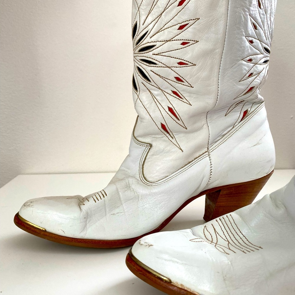 Vintage White Cowboy Boots with heel by Dingo size 10 (listed) but can fit a 9